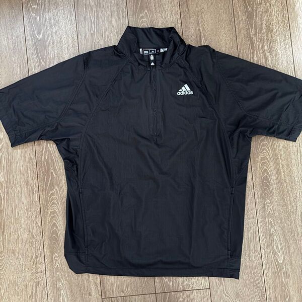 美品 00s adidas テック ナイロン ハーフジップ プルオーバー 半袖 ゴルフ GOLF ゴルフウェア アディダス M