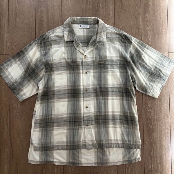 希少 90s Columbia 開襟 シャツ 半袖 オンブレチェック XL 古着 コロンビア シャドーチェック ヴィンテージ