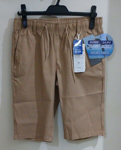 新品 タグ付 ストレッチ ハーフ パンツ ベージュ M ウエストゴム