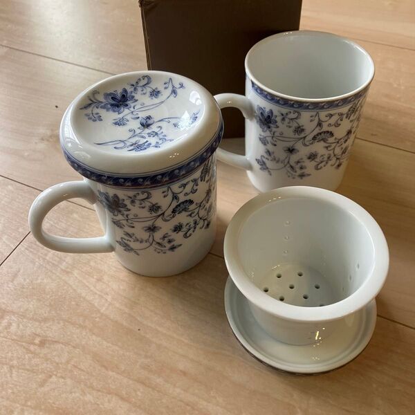 (未使用) ハーブマグ ティーカップ&茶漉し2個 花柄