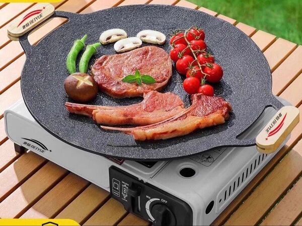 【新品】鉄板鉄板焼きプレート アウトドア キャンプ BBQ マルチグリドルパン 直径30cm IH対応 焚き火 ガス