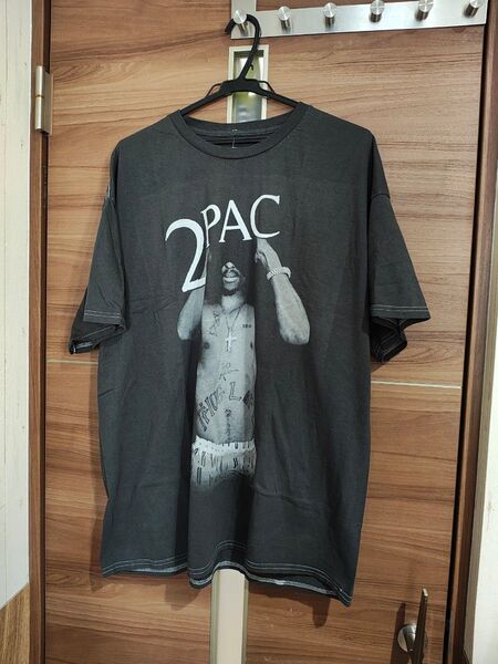 2PAC グラフィックTシャツ L/XL ダークグレー (ブラック)