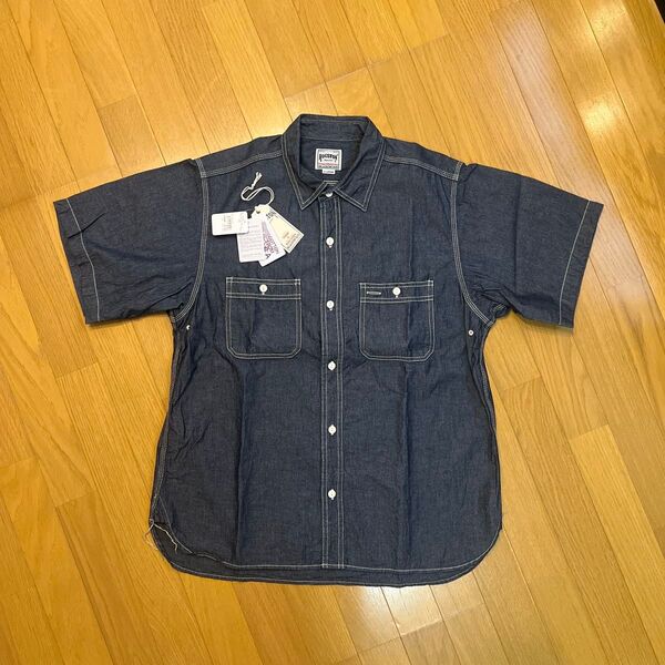 HOUSTON 41084 USA COTTON CHAMBRAY S/S インディゴ ワンウォッシュ色 XLサイズ