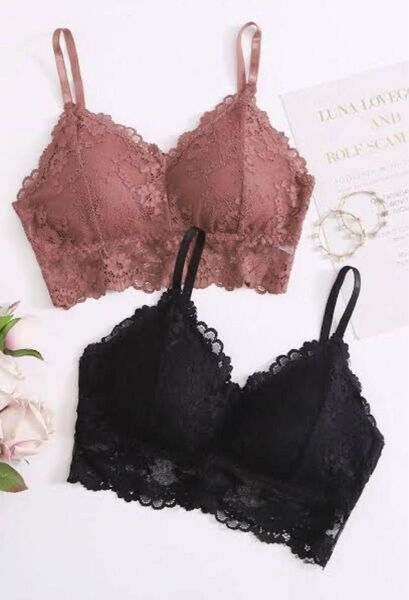 【未使用】ノンワイヤー ブラジャー 2枚セット ナイトブラ ブラトップ 育乳ブラ ブラジャー レース ストレッチレース Lサイズ