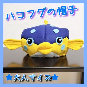 ★即日発送★ ハコフグの帽子(青色)【大人サイズ】 ハンドメイド 水族館 コスプレ さかなクン サカナスター 発表会 魚つり