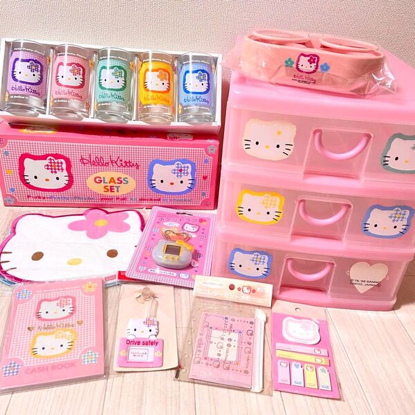 レア!当時物 sanrio サンリオ キティ カオハナ まとめ売り 千鳥柄 平成レトロ 旧ロゴ 3段チェスト グラス メモ