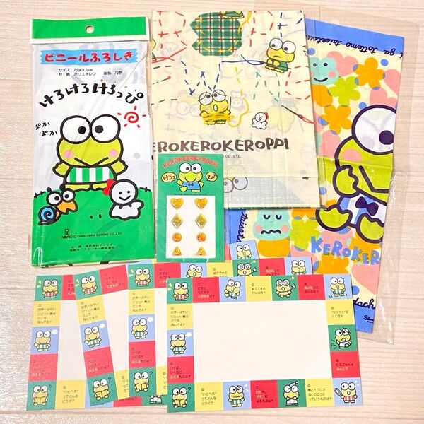 当時物 sanrio サンリオ けろけろけろっぴ セット 昭和レトロ 平成レトロ 旧ロゴ ハンカチ ポストカード 葉書 シール