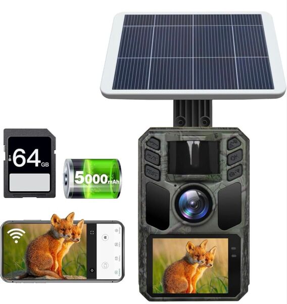 限定価格 トレイルカメラ ソーラー 動物監視カメラ 64MP小型 防犯カメラ 充電式
