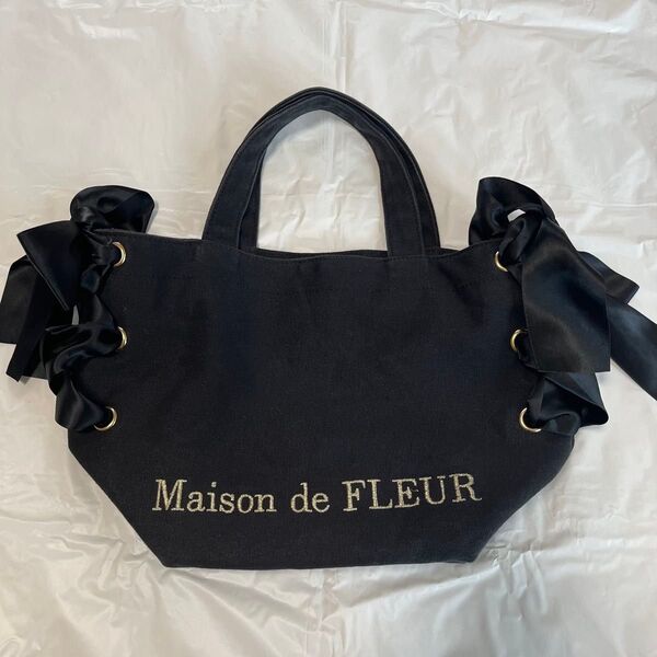 Maison de FLEUR サイドリボントートバッグ ブラック