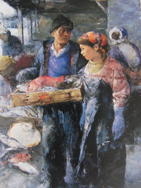 Kazuo Kudo, 【pescadería】, De un raro libro de arte enmarcado de gran formato., Productos de belleza, pintor japonés, Nuevo con marco, gastos de envío incluidos, cuadro, pintura al óleo, retrato