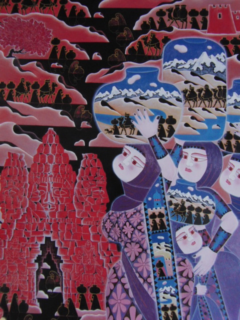 田崎昭作、飛天・地天、希少画集画、新品高級額・額装付、状態良好