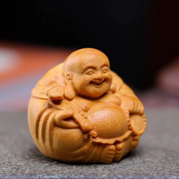 布袋様 置物 仏像 木彫りミニ七福神 金運 お守り 幸運