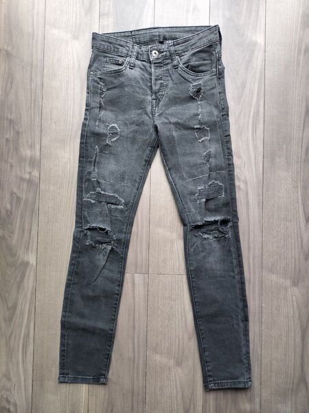 H&М ダメージ加工 スキニー デニム ジーンズ ストレッチ