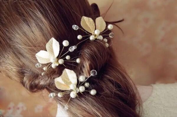 ヘアアクセサリー ヘアピン2枚 髪飾り パール ヘッドドレス ヘアゴム 結婚式 ブライダル シュシュ 髪留め ウェディング