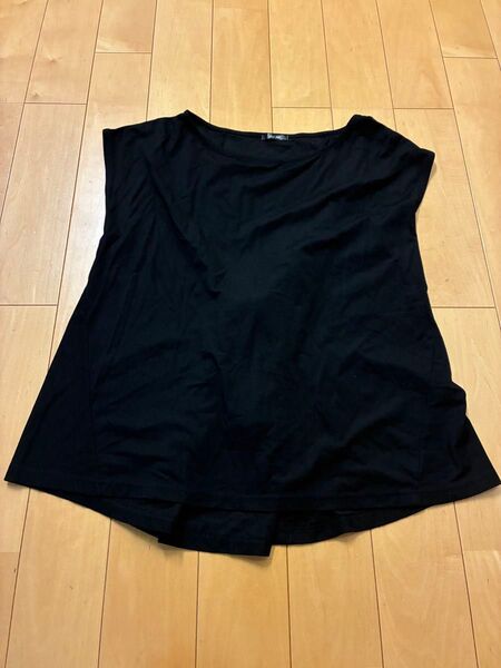 peina hoskiトップス 半袖 カットソーTシャツ黒 ブラックノースリーブ後ろリボンAラインシルエットオシャレ着やすい細見え