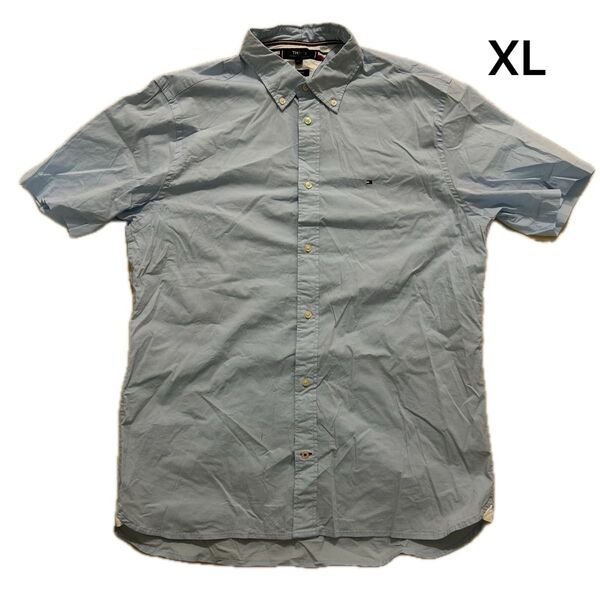 Tommy Hilfiger TH FLEX トミーヒルフィガー 半袖シャツ XL ライトブルー レギュラーフィット