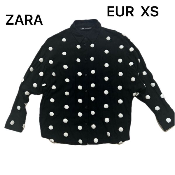 ZARA ザラ パイルドット柄 長袖シャツ EUR XS
