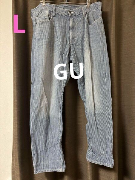 GU ジーユー ストライプジーンズ 水色 メンズ/Lサイズ デニム