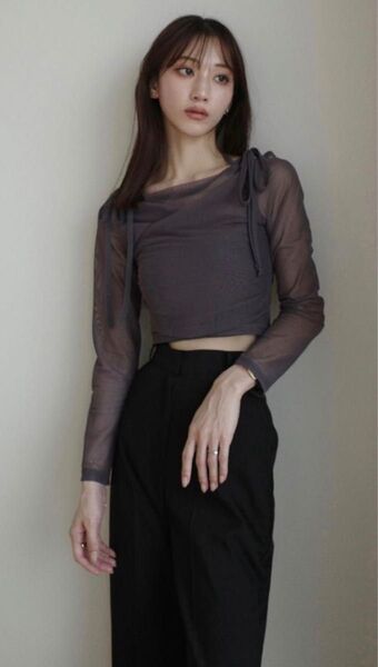 amel tulle layered ribbon tops チャコール