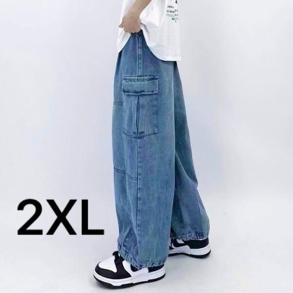 デニム パンツ メンズ ジーパン ワイドパンツ シンプル おしゃれ レディース ウエストゴム 長ズボン カジュアル
