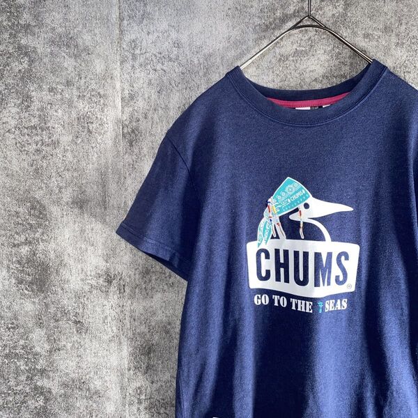 CHUMSチャムス ビッグロゴTシャツ ビーズ プリントTシャツ ネイビー XS Tシャツ ロゴプリント 半袖Tシャツ トップス