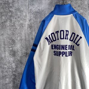 76 lubricants トラックジャケット ジャージ y2k アーチロゴ バックプリント ワッペン グレー ブルー L