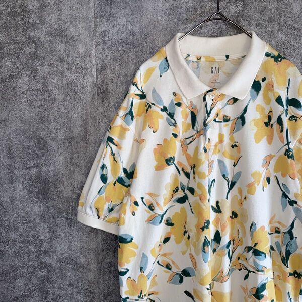 GAP ギャップ オシャレなデザイン フラワープリント 半袖ポロシャツ メンズ 半袖 ポロシャツ トップス 夏物 M