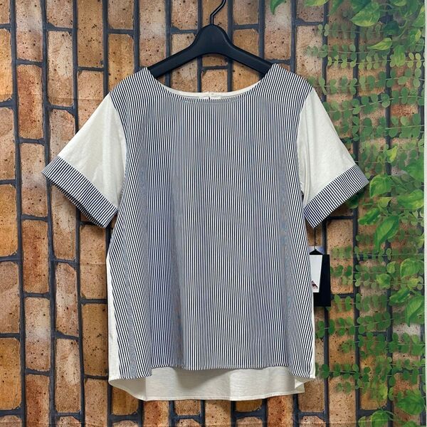 【新品】Sale!!ストライプ ボートネック 半袖Tシャツ MLサイズ 婦人服