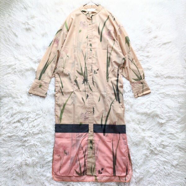 【美品】マメクロゴウチ KASURI Jacquard Shirt One-Piece サイズ2 ロング シャツ ワンピース