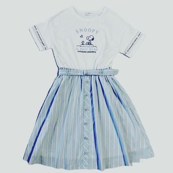 ナルミヤ【pom ponette junior】と『PEANUTS』のコラボTシャツワンピース ストライプ M(150)
