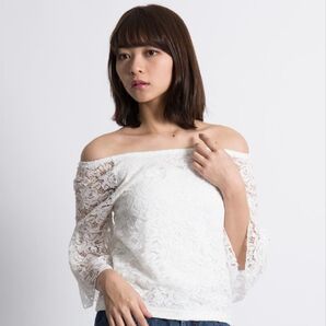 WEGO 2way 花柄 レース オフショルダー 七分袖 トップス