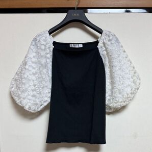 しまむら TYTYCLAPPY マーガレットレース袖ニット ブラック