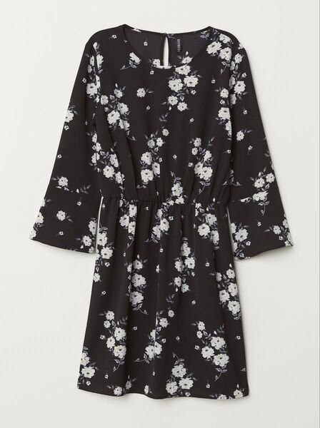 H&M 花柄 フリル 七分袖 クレープワンピース