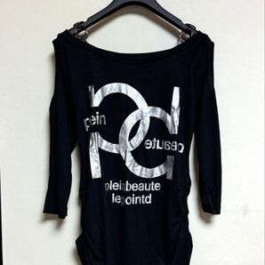 Avail 肩あき リング チェーン ロゴ シャーリング 七分袖 Tシャツ
