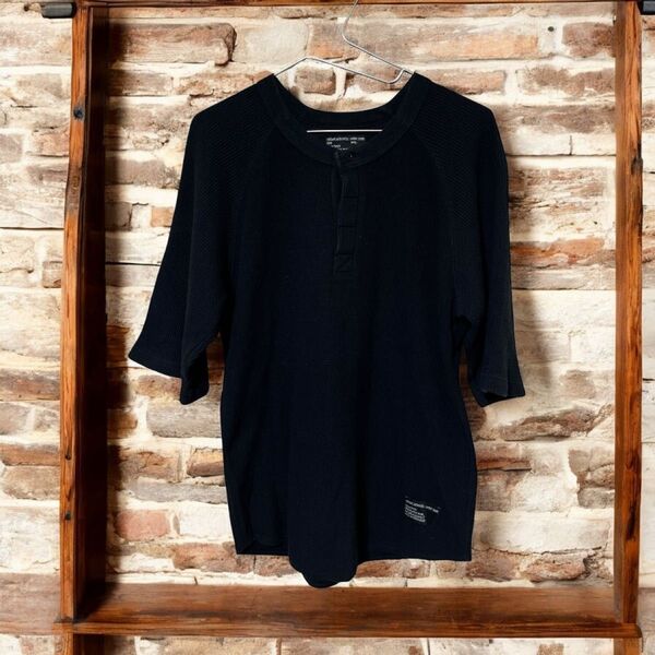 STUSSY ステューシー 5分袖 サーマル地 Tシャツ ロンT ブラック S