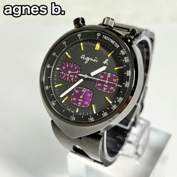 agnes b. アニエスベー ツノクロノ 腕時計 V655-7010 パープル クロノグラフ ブラック 稼動品