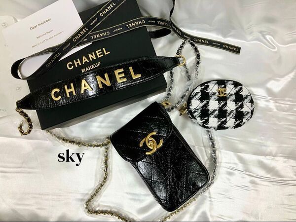新品 シャネル ノベルティ ショルダーバッグ スマホポーチ ミニバッグ コインケース ブラック スマホショルダー 7点