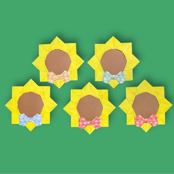 ひまわり 折り紙メダル 折り紙ハンドメイド 幼稚園 保育園 介護施設 メッセージカード