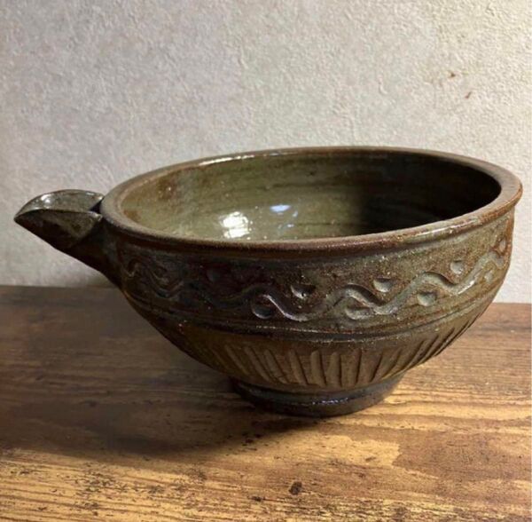 【昭和レトロ/当時物/骨董/アンティーク】年代不明 焼元不明 片口鉢 煮物鉢/麺鉢 注器