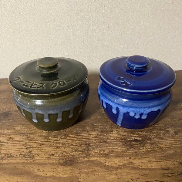 ケーニヒスクローネ/熊・くま・ベアー柄陶器製 蓋付 保存容器 丸壺壺梅干し 味噌 漬物 漬物容器 【色】深緑/深青
