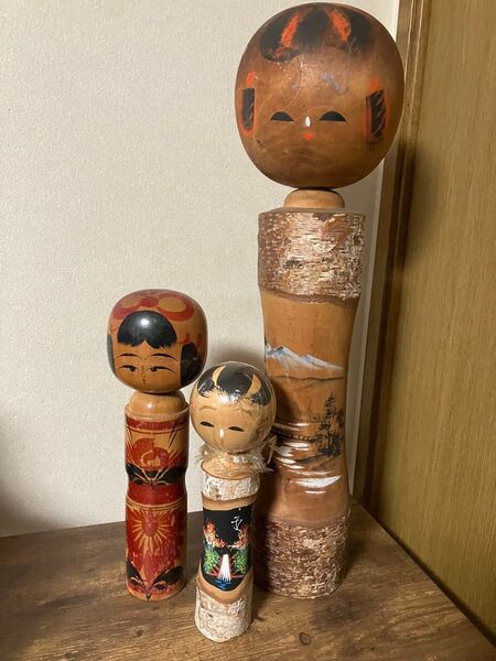 【5/下旬処分】【昭和レトロ/当時物】木製 巨大伝統こけし 創作こけし こけし日本人形 郷土玩具 伝統工芸 民芸品 置物3体