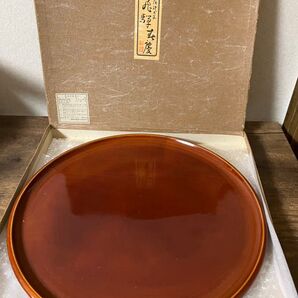 【昭和レトロ/当時物】飛騨高山 伝統工芸品 飛騨の春慶 飛騨春慶 塗 天然木 漆器 お盆 丸盆 (大)直径30cm