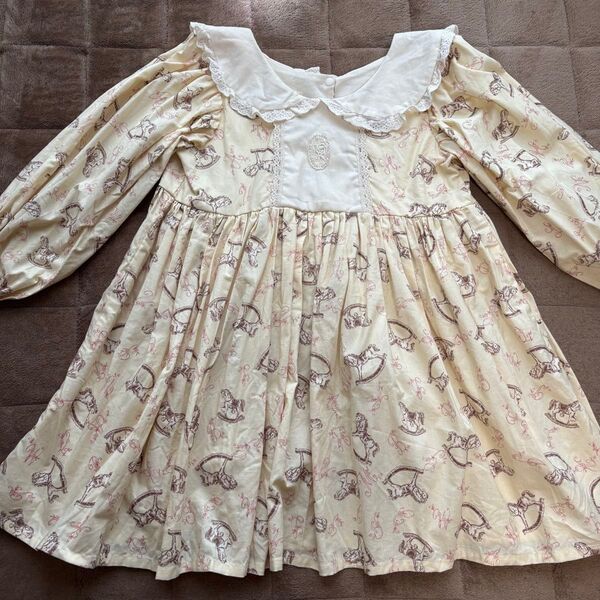 ハンドメイド アンティーク ワンピース 木馬 レース 110cm キッズ 女の子