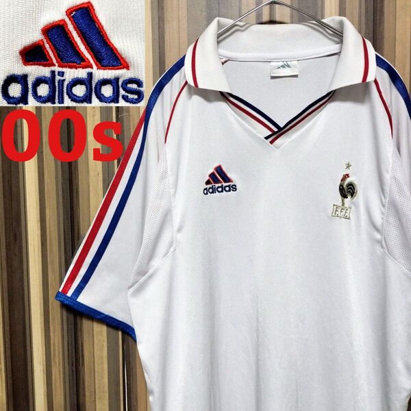 00s【adidas】アディダス フランス代表 2000−2002 ユニフォーム 2XL相当 白