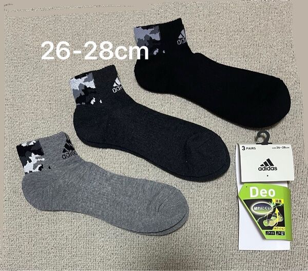 adidas メンズ 靴下 26-28cm 3足 ソックス ショートソックス ロゴ 消臭 アディダス 迷彩