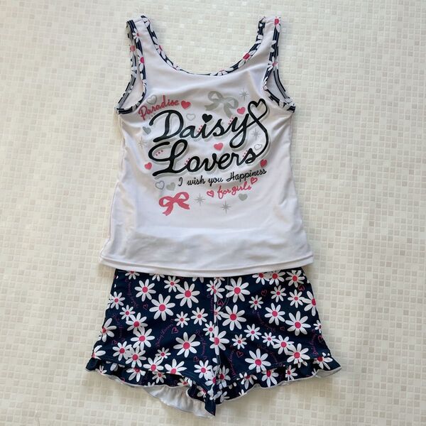 女の子 セパレート水着 150 花柄 白 ネイビー クリーニング済み