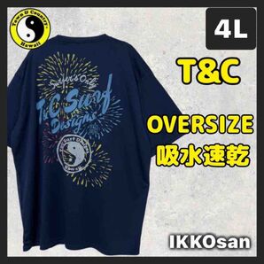 新品 大きいサイズ メンズ4L タウンアンドカントリー 速乾Tシャツ バックプリント 花火 サーフカジュアル メッシュ スポーツ