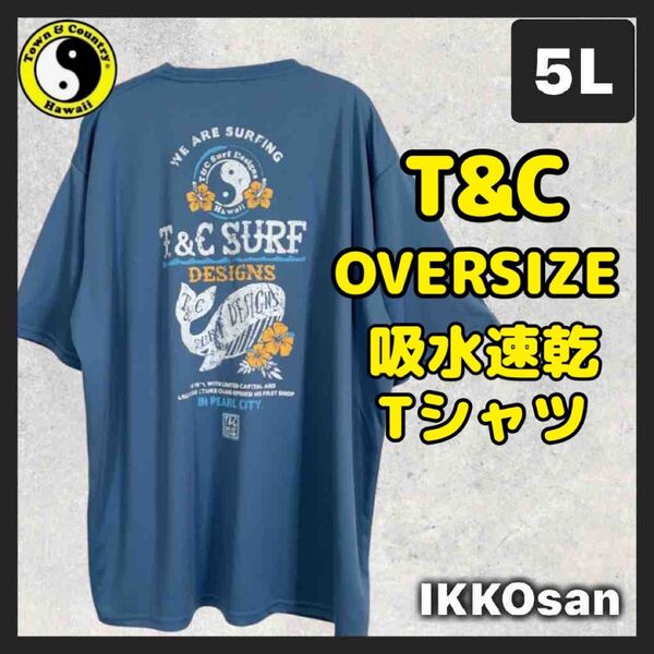 大きいサイズメンズ 5L〜6L相当 T&C 速乾Tシャツ メッシュ ビンテージ風バックプリント イルカ サーフカジュアル 4XL