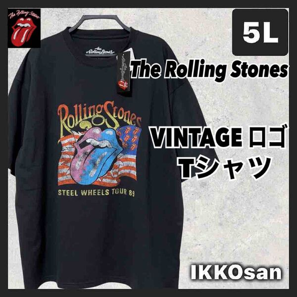 ローリングストーンズ Tシャツ 5L 大きいサイズ ビンテージ 90s ロックT バンドT ツアーT 4XL ブラック 半袖
