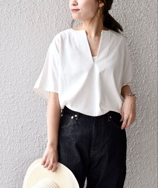 SHIPS シップス ワイドビッグシルエット カットソー Tシャツ 白 半袖 M オーバーサイズ